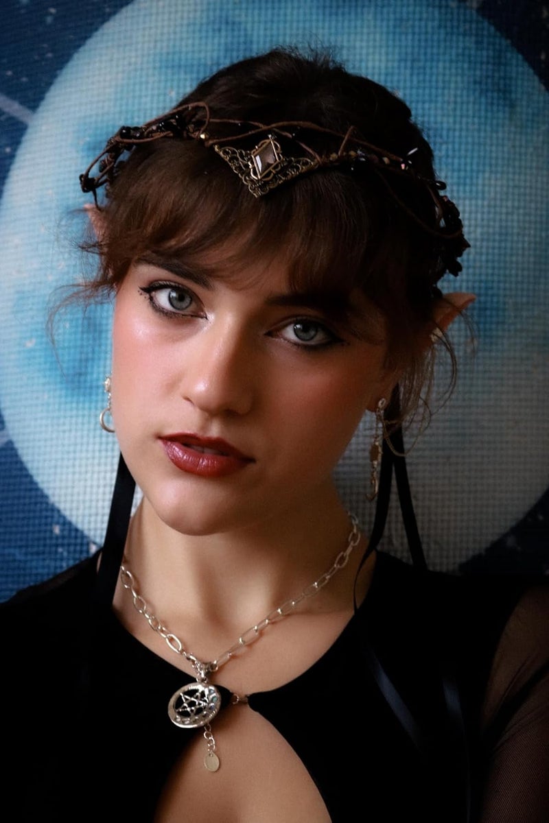 MOSTORY Elf Crystal Crown Tiara - Fairy Headpiece Viking Headband Elven Circlet for Renaissance Halloween Cosplay - Image 2